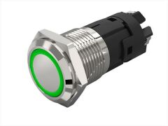 ﻿82-6552.11X4.1081, Pushbutton Switch, 22mm, Aluminium Black Anodized, Screw, ON-MOM, Ring, Green/Yellow, SPDT, IP65/67, Panel Mount